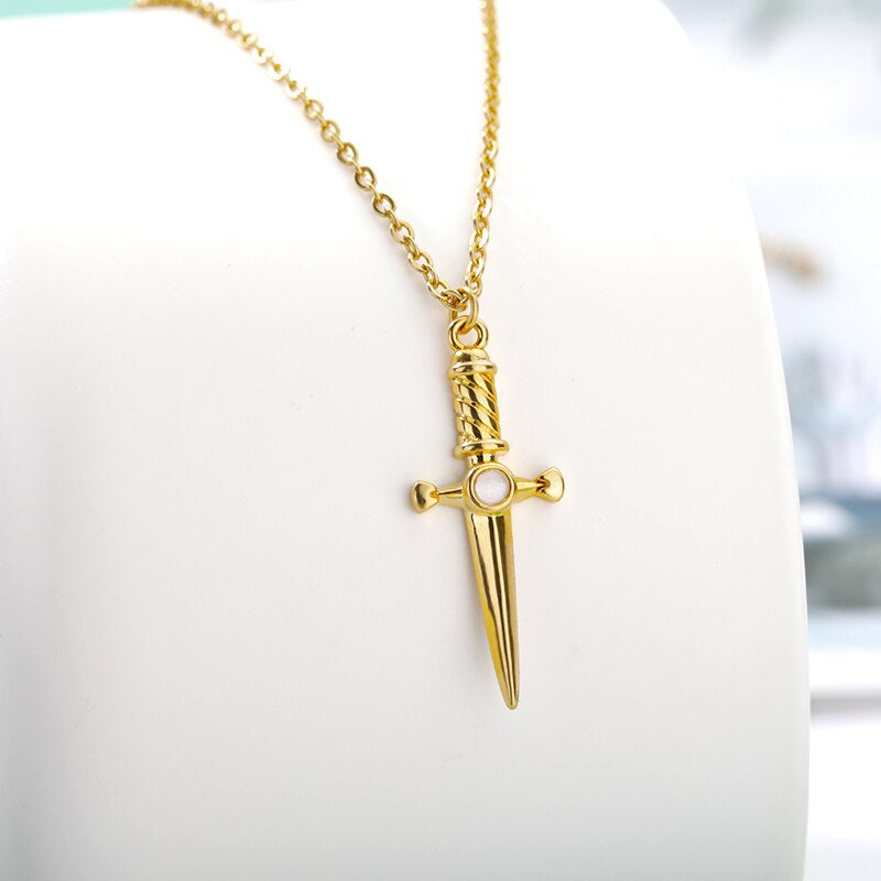 Small Polished Knife Edge Cross Necklace Charm in 10K Hollow Gold | Banter