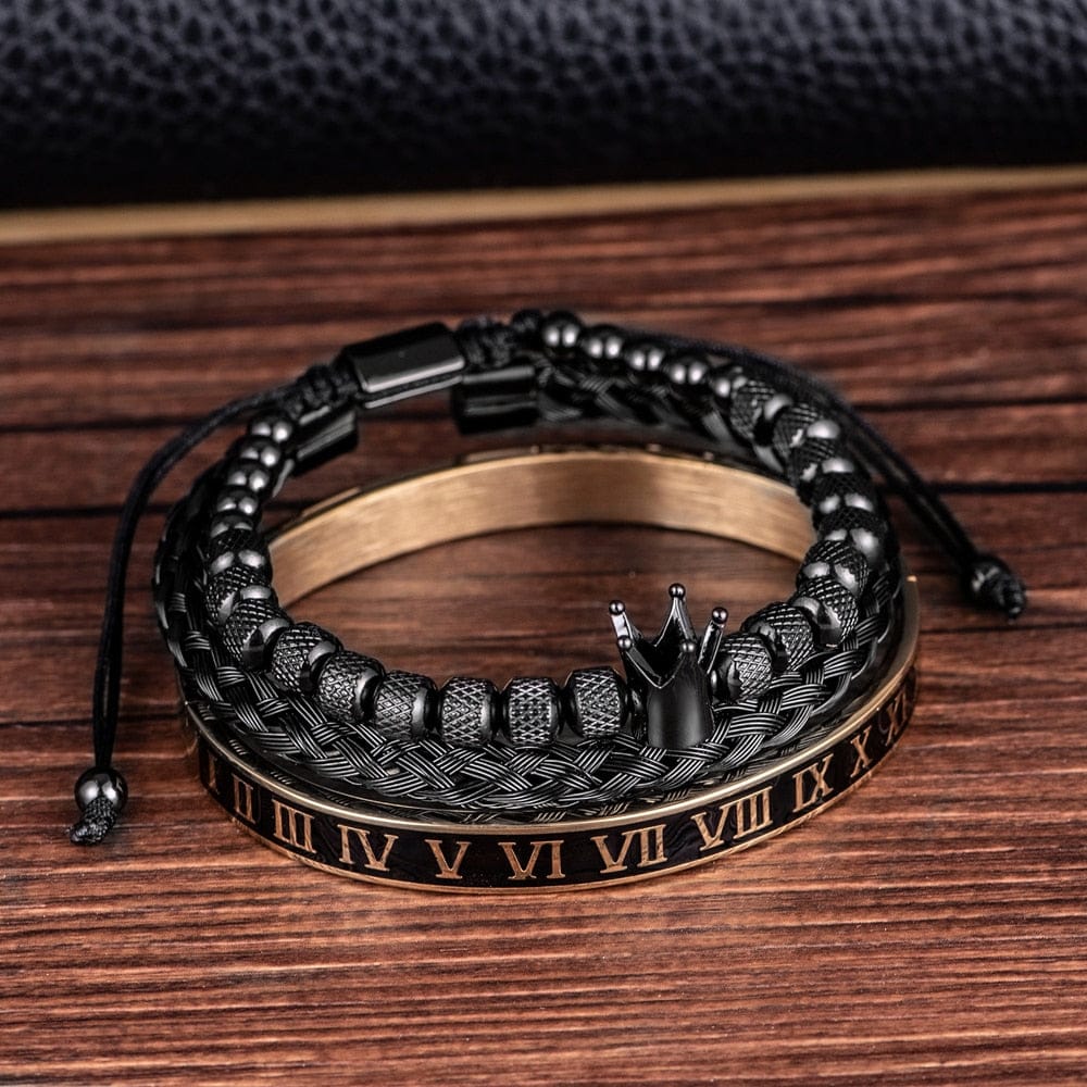 Luxury 3Pcs/Set Gold Silver Color Stainless Steel Bracelet for Men