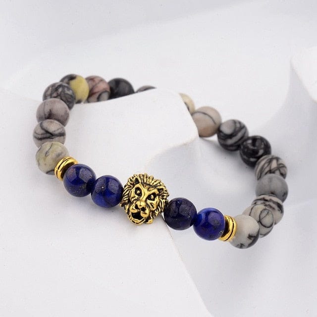 A multi color lion crown head bracelet with beads. 